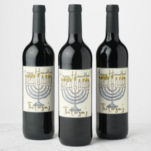 Rótulo De Garrafa De Cerveja Por Feriado Judeu Feliz Hanukkah Festivo Menorah