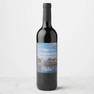 Rótulo De Garrafa De Cerveja Porto de Sliema e arranha-céus em Malta