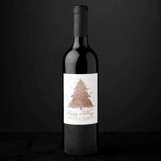 Rótulo De Garrafa De Cerveja Posh Felry Christmas | Glam Rosa Dourado Tree Cust (Criador carregado)
