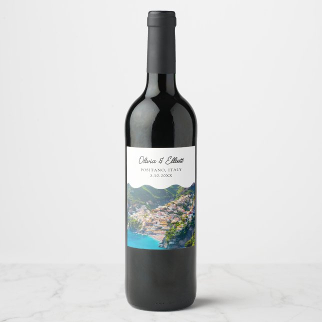 Rótulo De Garrafa De Cerveja Positano Wedding Favor Rótulo de Vinho Personaliza (Frente)