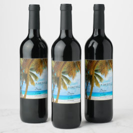 Rótulo De Garrafa De Cerveja Praia, Palmeiras, Casamento Oceânico