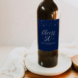 Rótulo De Garrafa De Cerveja Prata Azul Brindes aos 50 Anos Festa de Aniversári