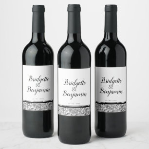 Rótulo De Garrafa De Cerveja Prata Moderna Simples e Casamento Negro
