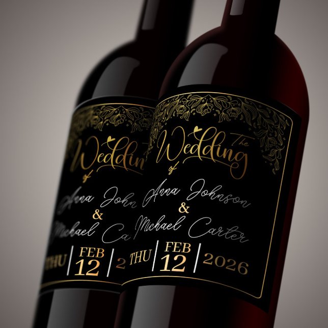 Rótulo De Garrafa De Cerveja Presente de Casamento Personalizado Preto e Dourad (Criador carregado)