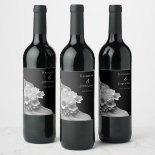 Rótulo De Garrafa De Cerveja Preto Floral Moderno e Branco