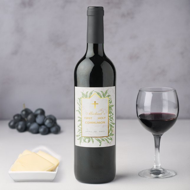 Rótulo De Garrafa De Cerveja Primeira Comunhão Verde Falso Cruz Dourado Botânic (Criador carregado)