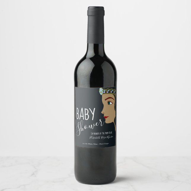 Rótulo De Garrafa De Cerveja Princesa Chá de fraldas Azul (Frente)