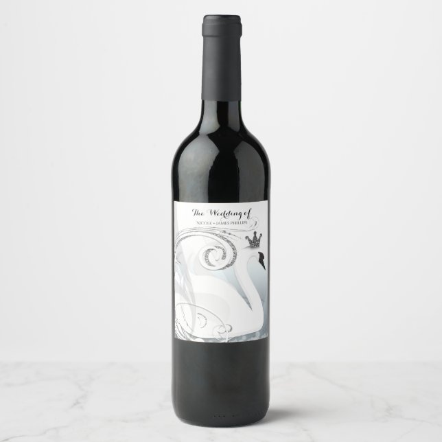 Rótulo De Garrafa De Cerveja Princesa Cisne Prata & Branco Vinho Custom Elegant (Frente)