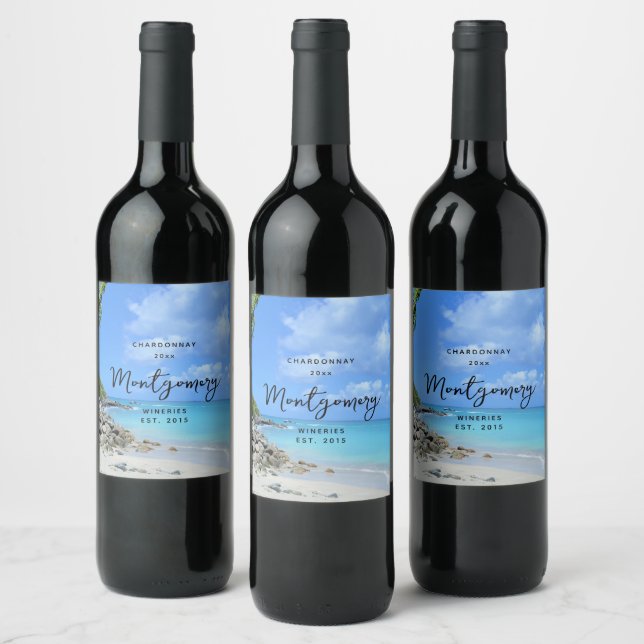 Rótulo De Garrafa De Cerveja Produção de Vinho de Praia Tropical Turquesa Linda (Garrafas)