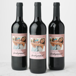 Rótulo De Garrafa De Cerveja Proposta de Bridesmaid Moderna Dourada Rosa