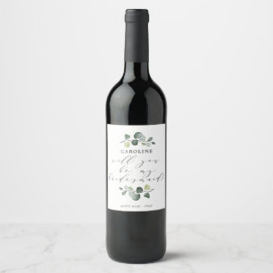 Rótulo De Garrafa De Cerveja Proposta de Damas de Honra com Elegante Verde Euca