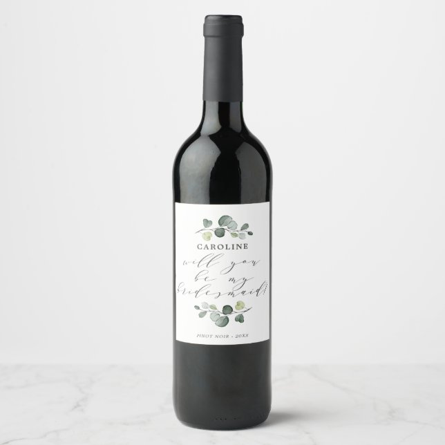 Rótulo De Garrafa De Cerveja Proposta Elegante Eucalyptus Greenery Bridesmaid (Frente)