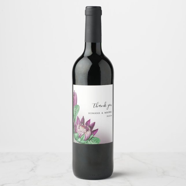 Rótulo De Garrafa De Cerveja Protea Aquarela Profunda Roxa (Frente)