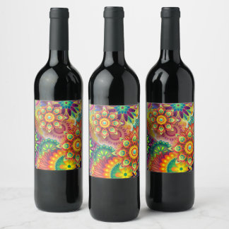 Rótulo De Garrafa De Cerveja Psicodélico Padrão Floral