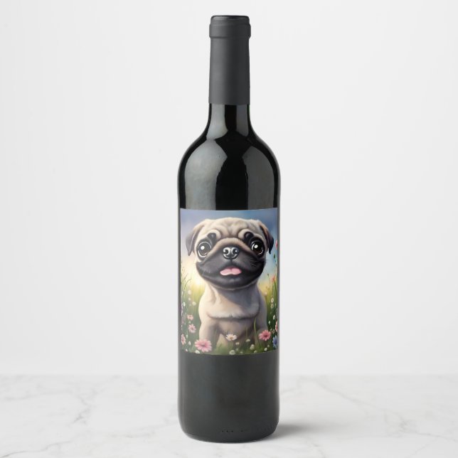 Rótulo De Garrafa De Cerveja Pug Flowers (Frente)