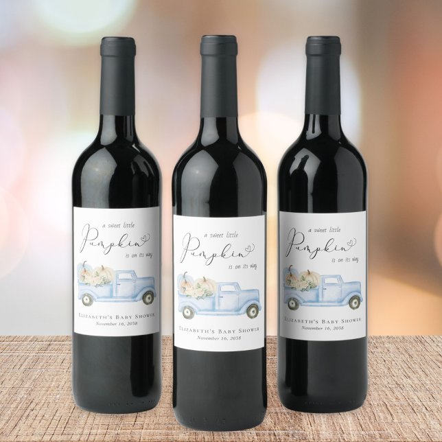 Rótulo De Garrafa De Cerveja Pumpkin Azul Caminhão Aquarela Chá Bebê (Criador carregado)