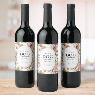 Rótulo De Garrafa De Cerveja Púrpura Rosa Melhor Cão Vovó Botânica