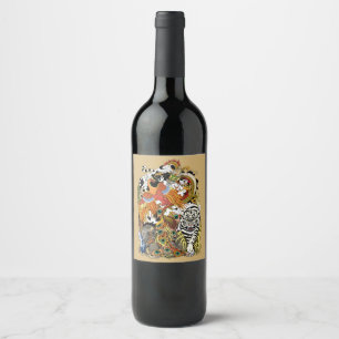 Rótulo De Garrafa De Cerveja quatro animais celestes