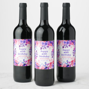 Rótulo De Garrafa De Cerveja Quic Purple Watercolor Floral 40th Happy Birthday