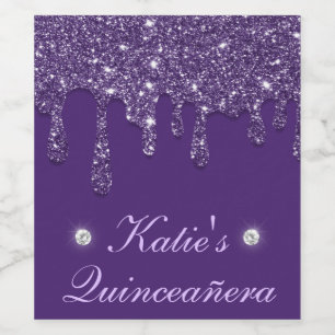 Rótulo De Garrafa De Cerveja Quinceanera Elegante Roxo Glitter