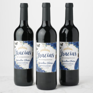 Rótulo De Garrafa De Cerveja Quinceañera Royal Blue Floral Princesa Vestida Dou