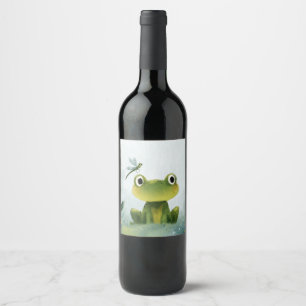 Rótulo De Garrafa De Cerveja Rã Fofa & Libélula – Ilustração de Natureza Suave