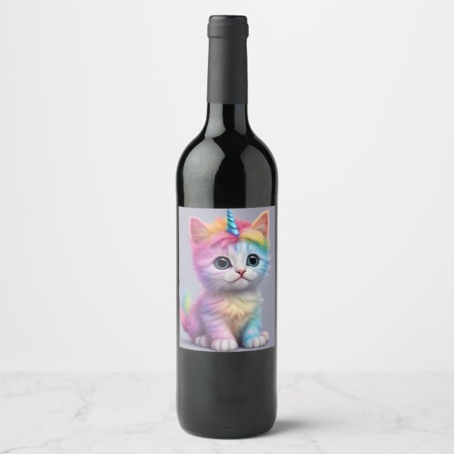 Rótulo De Garrafa De Cerveja Rainbow Unicorn Kitten (Frente)