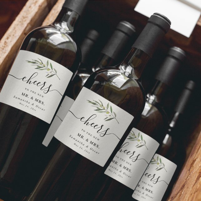 Rótulo De Garrafa De Cerveja Ramo de oliveira verde simples em aquarela (Criador carregado)