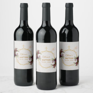 Rótulo De Garrafa De Cerveja Rapariga Baptism Peonies Marble Floral Dourado