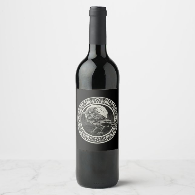 Rótulo De Garrafa De Cerveja Raven Medallion Carving Art Bird Nature Classic (Frente)
