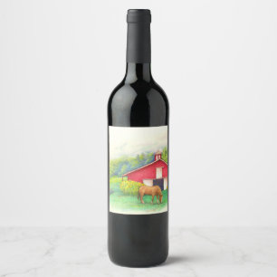 Rótulo De Garrafa De Cerveja Red Barn e Girassol de Cavalo Ilustrado
