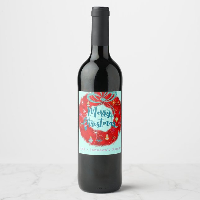 Rótulo De Garrafa De Cerveja Red Retro Christmas Wreath (Frente)
