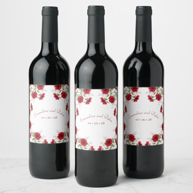 Rótulo De Garrafa De Cerveja Red Rose Romantic Wedding (Garrafas)