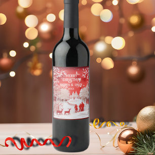 Rótulo De Garrafa De Cerveja Reindeers 3D e Pessoas na aldeia
