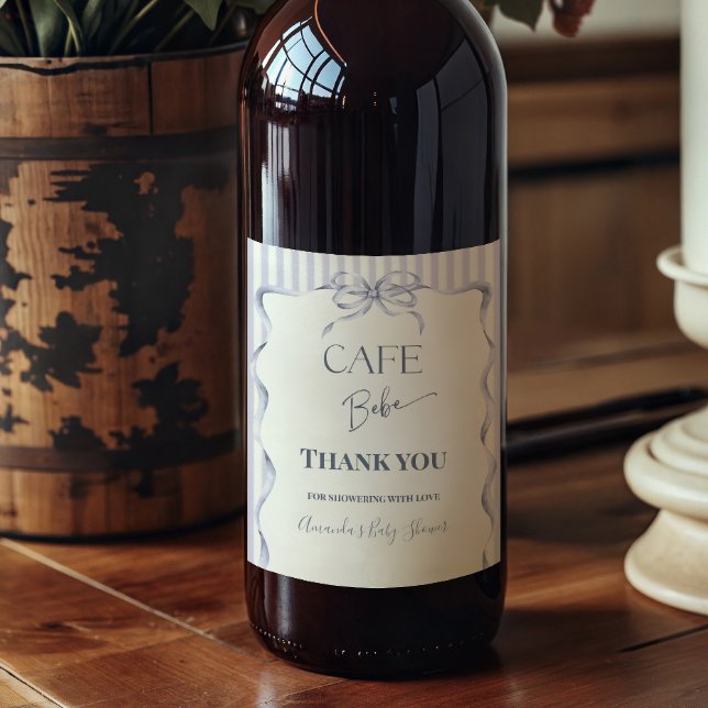 Rótulo De Garrafa De Cerveja Retro Blue Bow Cafe Bebe Boy Coffee Baby Shower (Criador carregado)