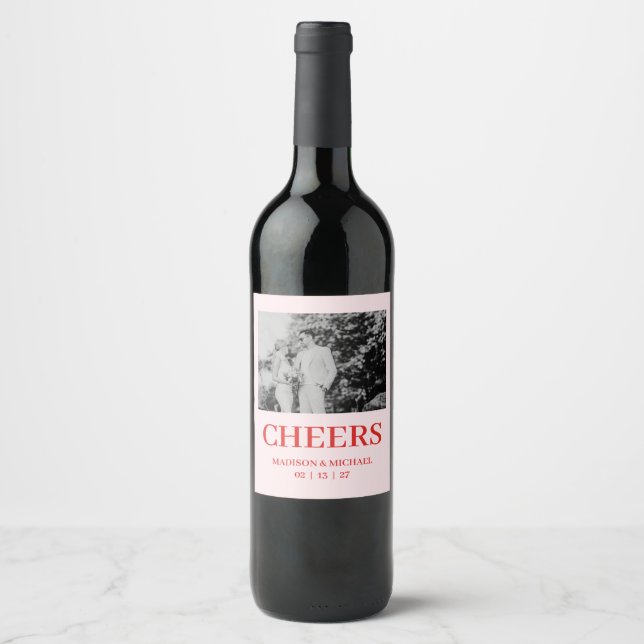Rótulo De Garrafa De Cerveja Retro Valentine Wedding Photo Red Pink (Frente)