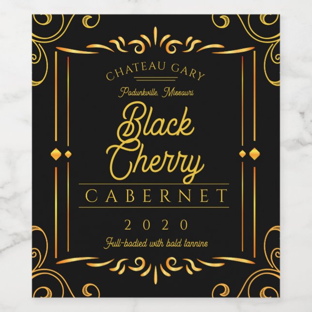 Rótulo De Garrafa De Cerveja Rico preto vime dourado personalizado (Rótulo Único)