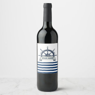 Rótulo De Garrafa De Cerveja Roda de Barco Náutico, Listras Brancas Azul Marinh
