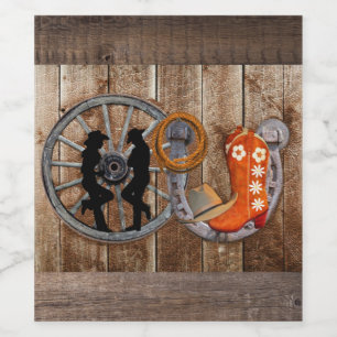 Rótulo De Garrafa De Cerveja Roda de Vagão de Ferradura do Cowboy Ocidental