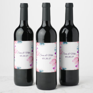 Rótulo De Garrafa De Cerveja Romantic Blush & Blue floral Wedding Invitation