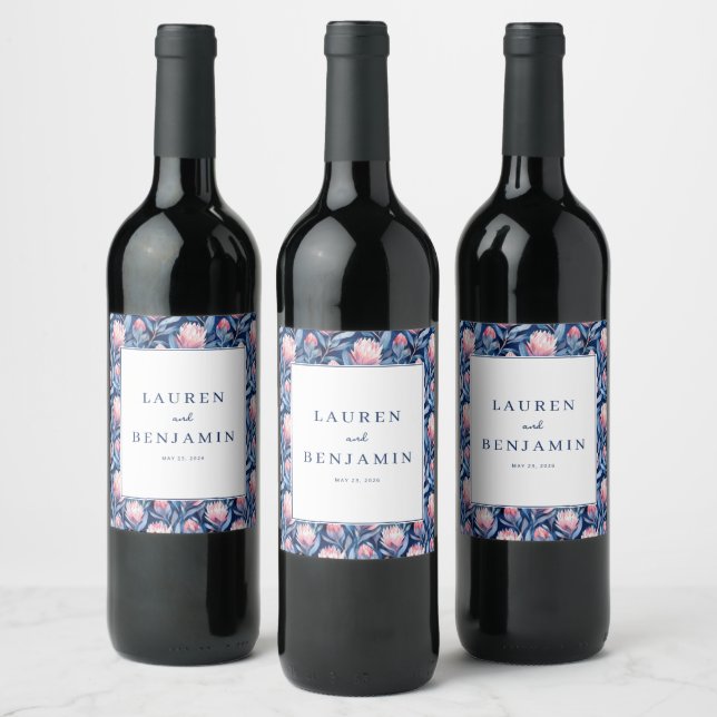 Rótulo De Garrafa De Cerveja Romântico Azul Floral (Garrafas)