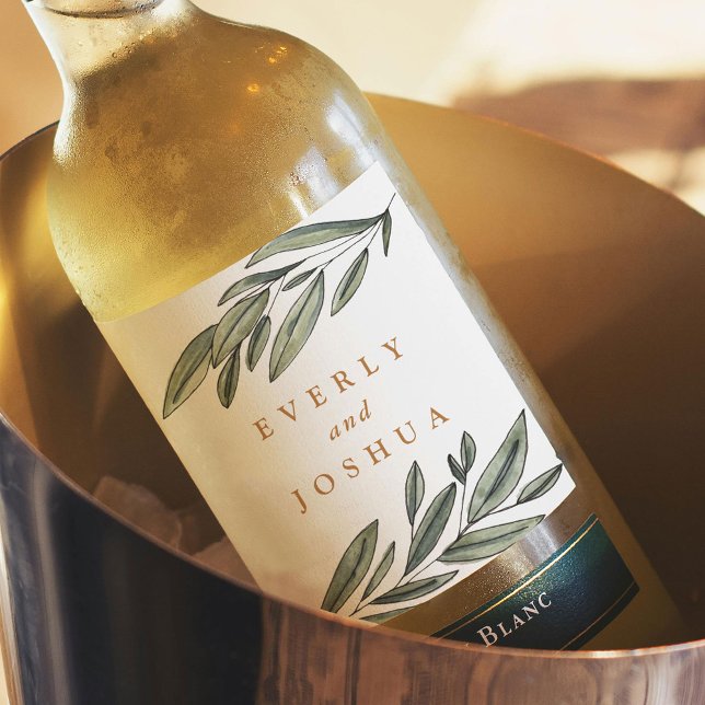 Rótulo De Garrafa De Cerveja Romântico Evergreen (Romantic Evergreen watercolor botanical wedding wine bottle label)