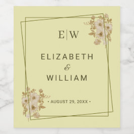 Rótulo De Garrafa De Cerveja Rosa - Casamento Amarelo Celestial Monograma