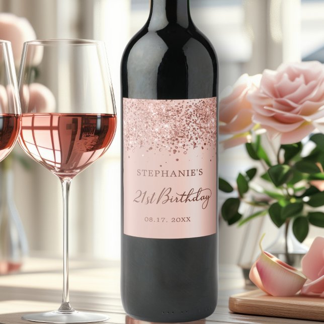 Rótulo De Garrafa De Cerveja Rosa Chic - Folha de Ouro, Glitter - aniversário d (Criador carregado)