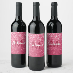 Rótulo De Garrafa De Cerveja Rosa claro monograma de rosa com brilho falso