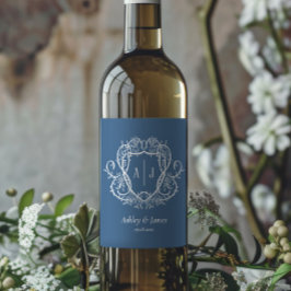 Rótulo De Garrafa De Cerveja Rosa Desenfreada Aço Azul Monograma Crista Casamen