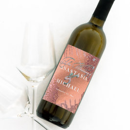 Rótulo De Garrafa De Cerveja Rosa Gold Foil Luxury Glam Na moda Elegante Casame