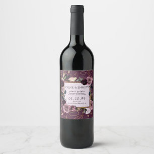 Rótulo De Garrafa De Cerveja Rosa Malva, Dourado Roxo Floral