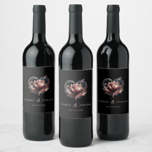 Rótulo De Garrafa De Cerveja Rosa Rosa Rosa Blush Moderna com Casamento Cardíac