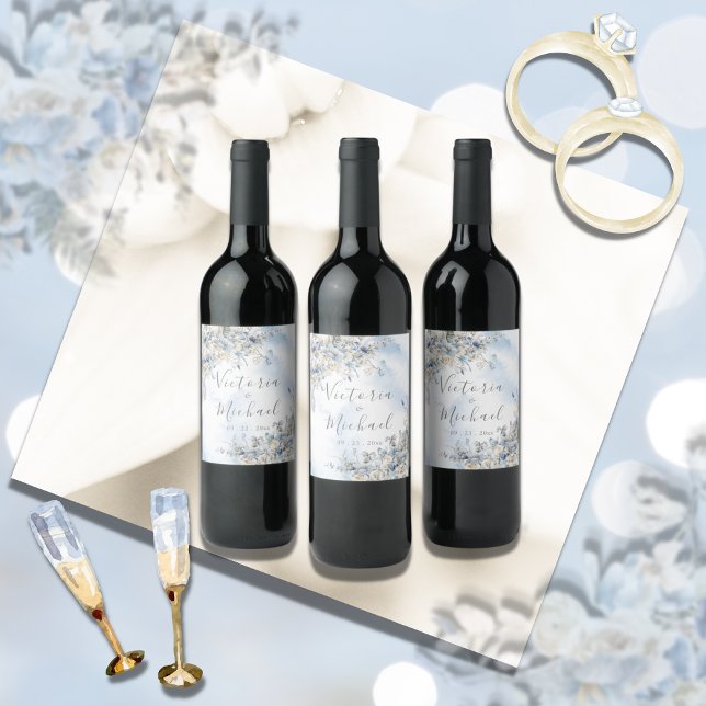 Rótulo De Garrafa De Cerveja Rosas Azuis Dusty Casamento Persoonalizado Floral (Criador carregado)